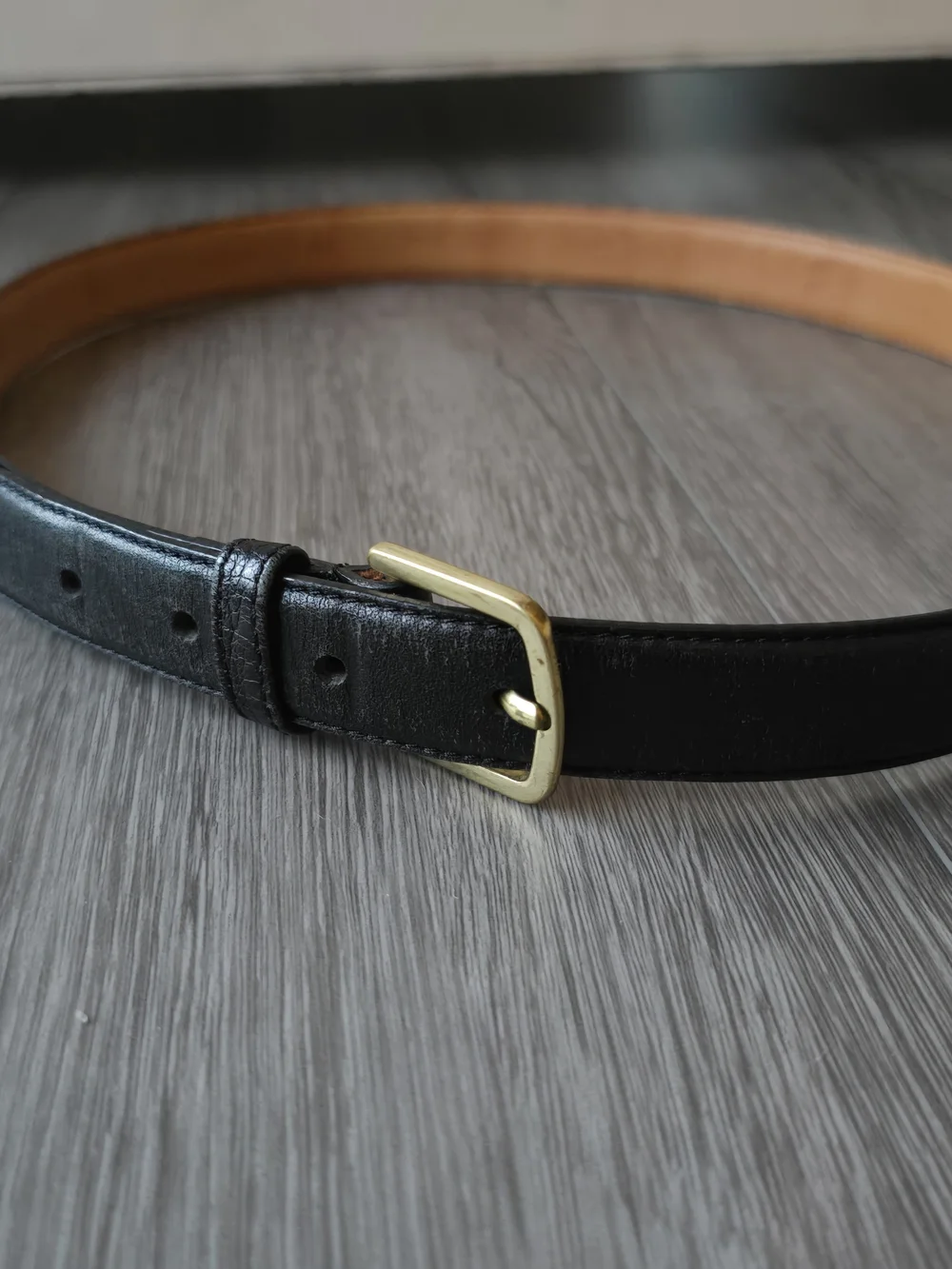 Christopher Hayes Black Leather Belt Solid Brass Buckle Sz 34 Vintage Dress Belt